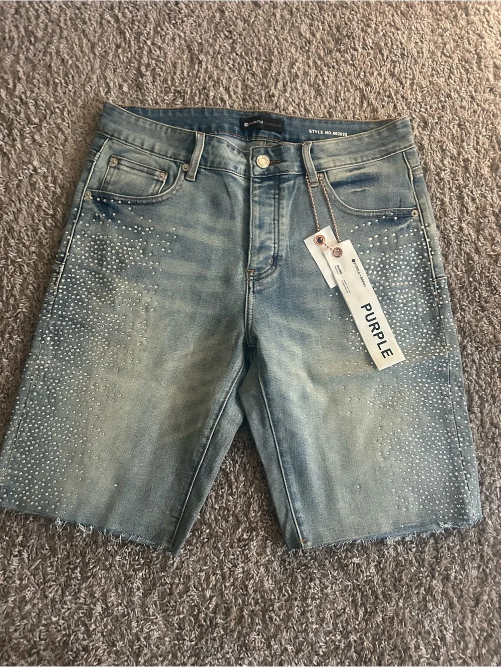 Men's Light Blue Embellished Denim Shorts by PURPLE